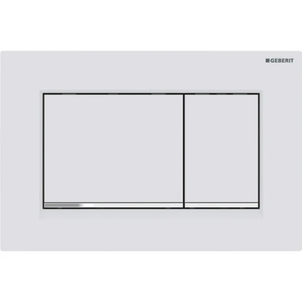 Geberit Sigma 20 (ex Sigma 30) plaque de commande - blanc mat - avec 2 touches - bande design synthétique chromé brillant