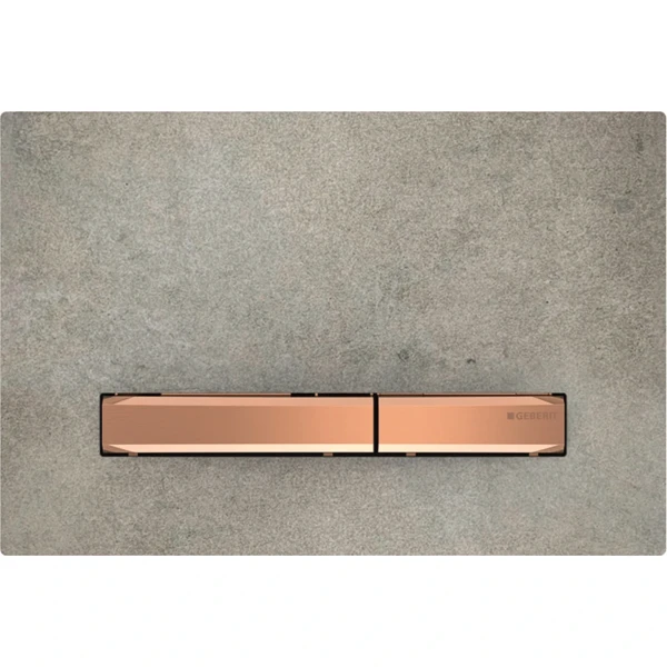 Geberit Sigma50 bedieningsplaat betonuitzicht rood goud 2 toetsen