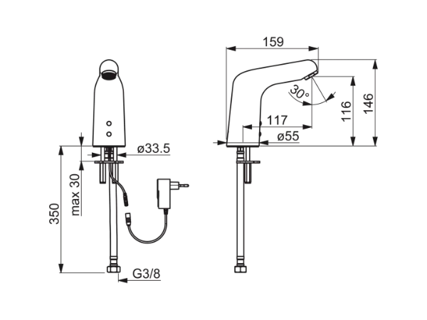 HANSA HANSAMEDIPRO Wastafelkraan, 230/9 V Chroom