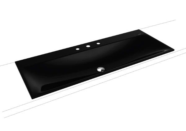 Kaldewei Silenio lavabo encastré 1200 x 460 mm - noir - 3 trous de robinet - avec trop-plein - effet perlé