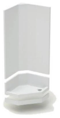 CABINE DE DOUCHE DUOLITH 850 85 - 85 o 225 ! CM blanc polyester pentagonale avec garniture d'ecoulement-s/porte-3 pann.-plinth