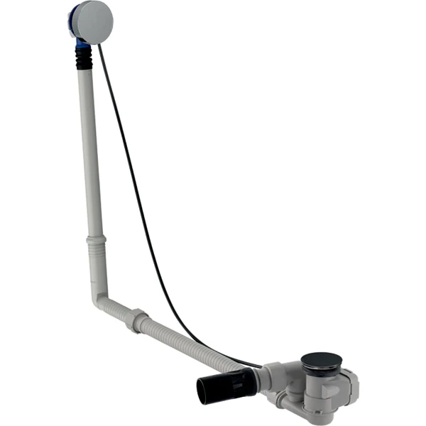Geberit Uniflex évacuation baignoire avec actionnement rotatif, d52, longueur 79 cm, avec set de finition et tuyau de raccordement avec rotule orientable, principe du contre-courant: Chromé brillant, d=40/50mm