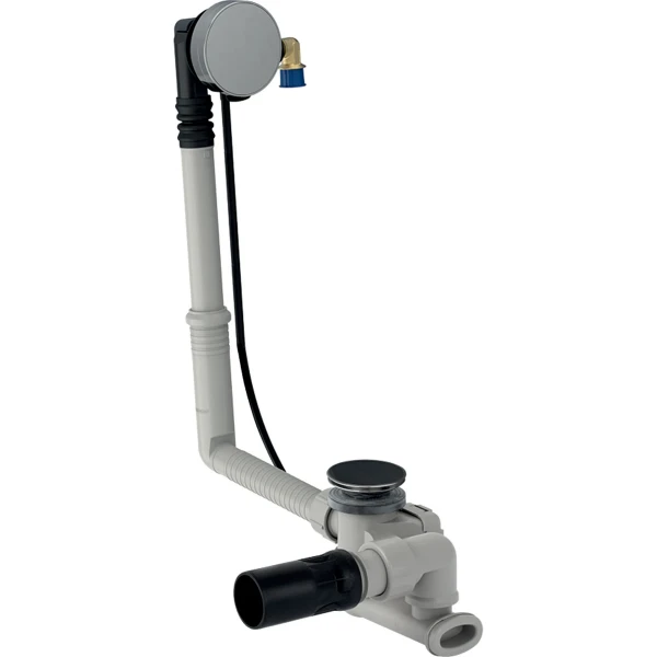 Geberit badafvoer met draaibediening en watertoevoer, d52, lengte 46 cm, met afwerkset en afvoerbuis met kogelgewricht, tegenstroomprincipe: Glansverchroomd, d=
