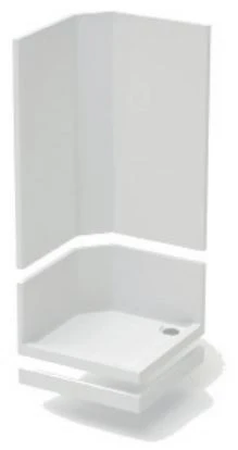 CABINE DE DOUCHE DUOLITH 945 94,5 - 94,5 o 225 ! CM blanc polyester angle avec garniture d'ecoul.-s/porte-3 panneaux-plinthe
