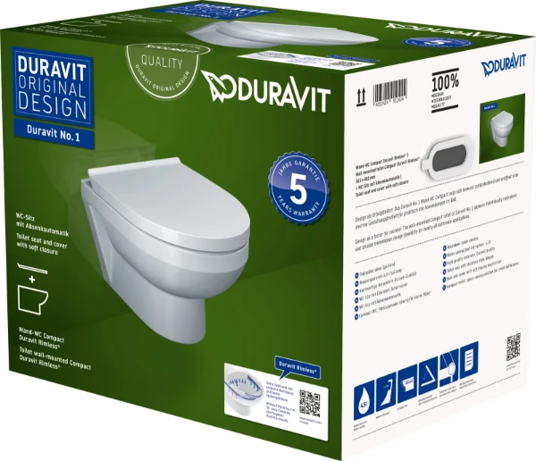 Duravit DuraStyle Basic wc-suspendu PACK Rimless (wc-suspendu + siège Softclose) sans bride - blanc - B365xD540 mm