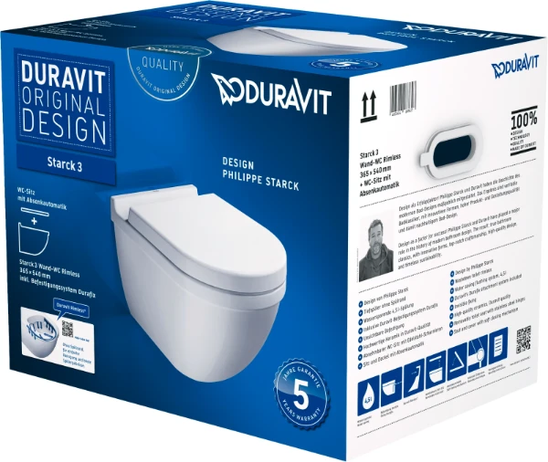 Duravit Starck 3 wc-suspendu PACK Rimless (wc-suspendu + siège softclose) sans bride - blanc