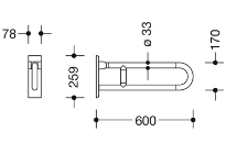 HEWI barre d`appui relevable ,L=600mm, fixe, blanc de sécurité