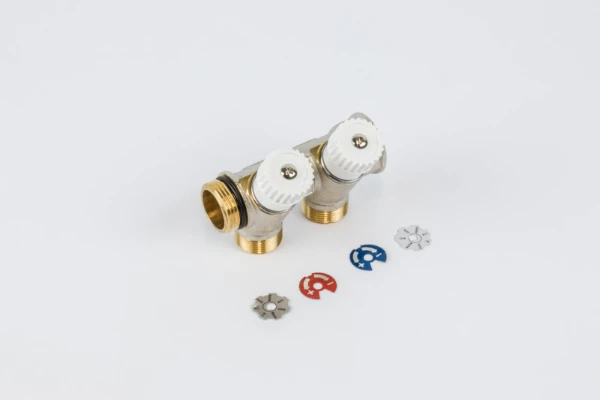 Begetube WP collecteur nickelé avec vannes de réglage avec manette blanche (30°) 3/4 - 2 x M24