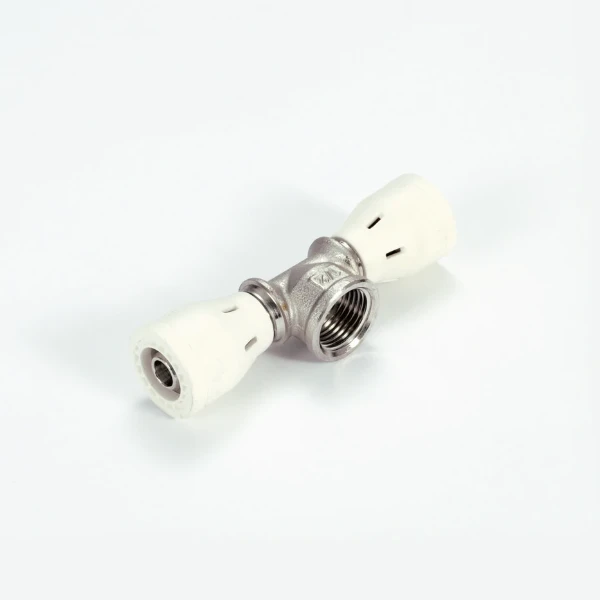 BEGETUBE Raccord à insertion en PPSU, T femelle chromé, 16x2 mm x 1/2" F x 16x2 mm.