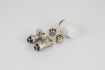 Begetube set de raccordement radiateurs 12 avec vanne en H pour alimentation au sol, tête thermostatique type 5000 et 2 raccords à compression pour tubes multichouches Eurocone x 16/2 mm