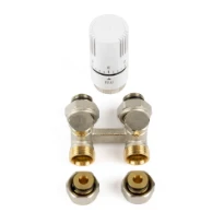 Begetube Kit radiateur avec pièce et H (bitube) pour raccordement au sol 1/2", avec thermostat liquide type 1500 et 2 raccords à compression M 24x16/2 Alpex