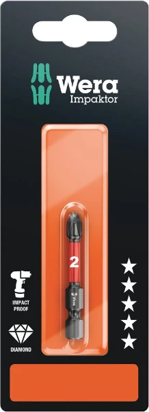 Wera 851/4 IMP DC PH 2 x 50 mm SB Bits for Phillips screws, Impact