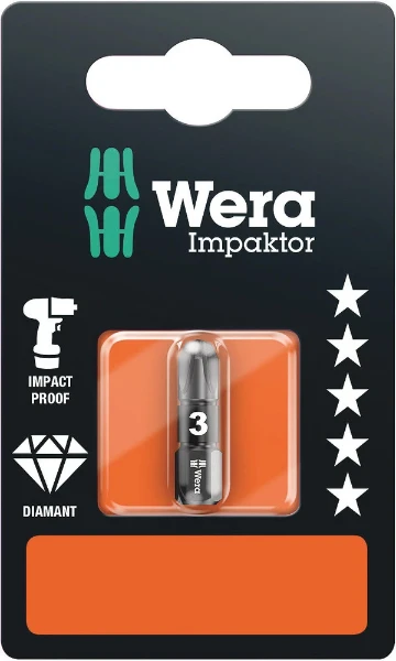 Wera 855/1 IMP DC PZ 3 x 25 mm SB Pozidriv-Bits, Impact