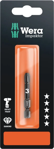 Wera 855/4 IMP DC PZ 3 x 50 mm SB Pozidriv-Bits, Impact