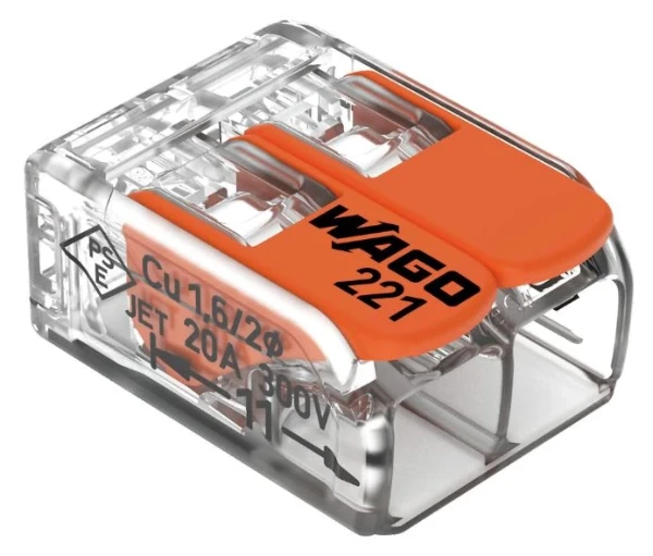 Wago 221 compact borne avec levier 2 x 0.14-4 mm (set 10pcs) - transparent - prix par set