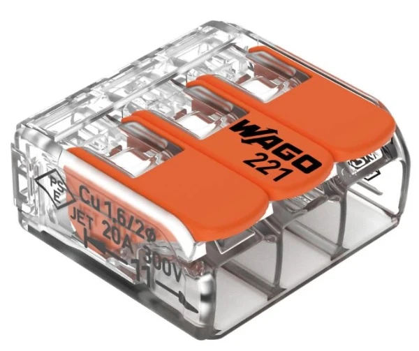 Wago 221 compact borne avec levier 3 x 0.14-4 mm (set 10pcs) - transparent - prix par set