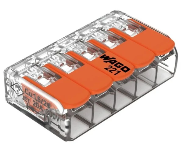 Wago 221 compact borne avec levier 5 x 0.14-4 mm (set 10pcs) - transparent - prix par set
