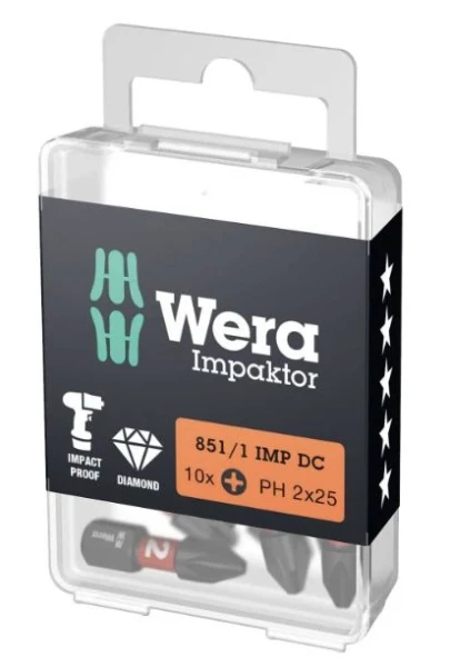 Wera 851/1 IMP DC PH Embouts DIY Impaktor - 3 x 25 mm DIY-Box - Boîte de 10p
