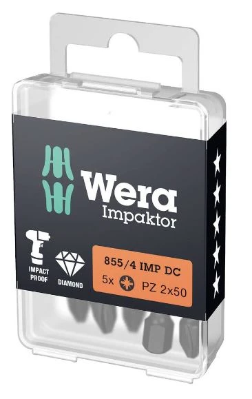 Wera 855/4 IMP DC PH DIY Impaktor Bits - PZ 2 x 50 mm DIY-Box - Doos van 5st