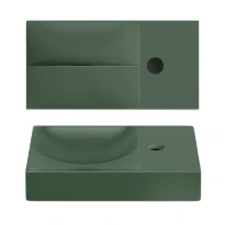 Clou Vale lavabo à poser/mural 380 x 90 x 70 mm - cuvette gauche - vert pin mat - céramique - avec trou de robinet droite - sans trop-plein - avec bouchon encastrée - non fermable