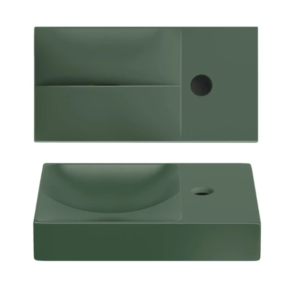 CL/03.42161.01.R Clou Vale opzet-/wandwastafel 380 x 90 x 70 mm - waskom links - pijnboom groen mat - keramiek - met kraangat rechts - zonder overloop - met geïntegreerde afvoer - niet afsluitbaar