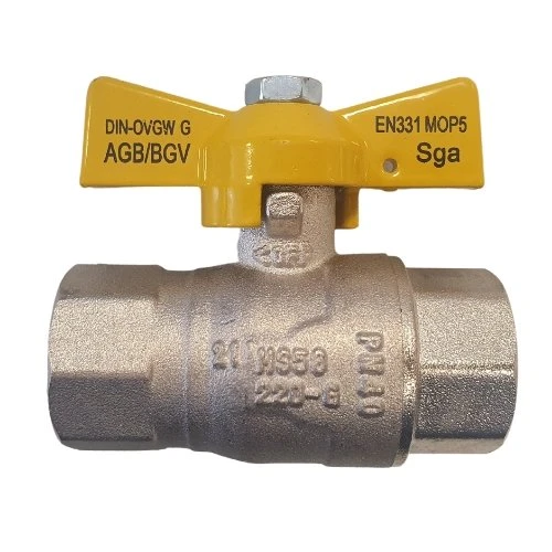 SGA robinet gaz à bille avec levier acier (jaune) MF 6/4 x 6/4 - ARGB agrée EN331 MOP5