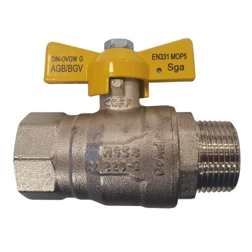 SGA robinet gaz à bille avec levier acier (jaune) MF 2 x 2 - ARGB agrée EN331 MOP5