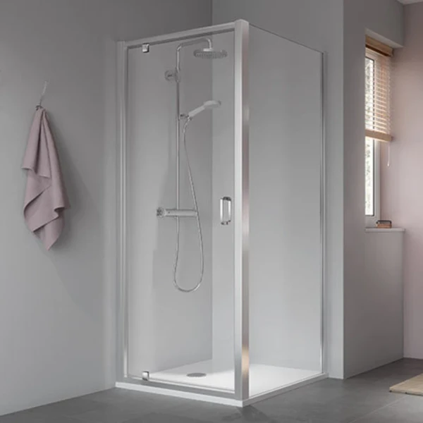 STKOP10019VPK Kermi Stina KOP draaideur met verplaatst scharnierpunt 1000 x 1950 mm - verstelbaarheid 960-1010 mm - SIHG ESG helder Clean - profiel : zilver hoogglans