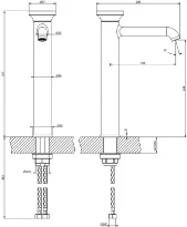 Gessi Origini mitigeur lavabo réhaussé sans vidage avec flexibles de raccordement. Insert en finition inclus. Combiner avec finitions differentes avec insert 66600 ou insert ART 66602 - Gun metal