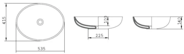 Conima Thin Oval lavabo à poser 535 x 415 x 140 mm - noir mat - porcelaine - sans trou de robinet - sans trop-plein