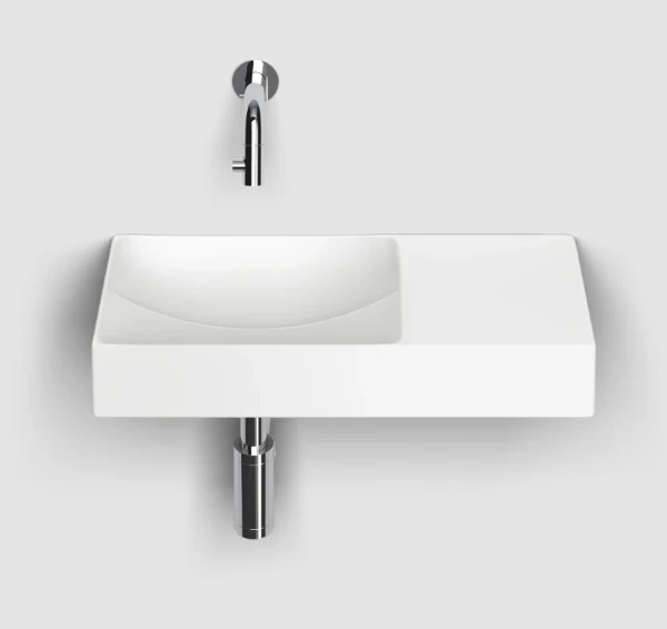 CL/03.02162.R Clou Vale opzet-/wandwastafel 450 x 190 x 70 mm - waskom links - wit mat - keramiek - zonder kraangat - zonder overloop - met geïntegreerde afvoer - niet afsluitbaar