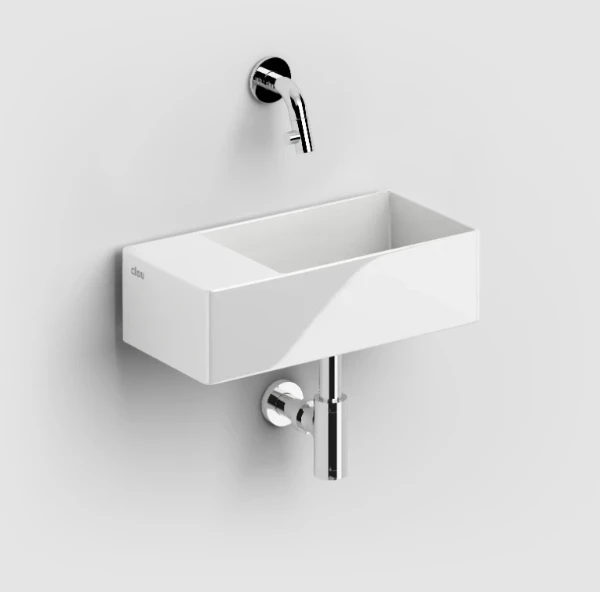 CL/03.03432 Clou New Flush 3 opzet-/wandwastafel 350 x 180 x 100 mm - waskom rechts - wit - keramiek - zonder kraangat - zonder overloop - met afvoerset