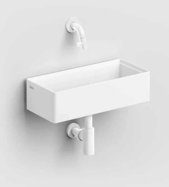 CL/03.13431 Clou New Flush 3.1 opzet-/wandwastafel 380 x 180 x 100 mm - wit mat - aluite - zonder kraangat - zonder overloop - met afvoerset
