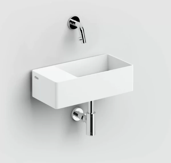 CL/03.13432 Clou New Flush 3 opzet-/wandwastafel 350 x 180 x 100 mm - waskom rechts - wit mat - aluite - zonder kraangat - zonder overloop - met afvoerset
