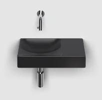 Clou Vale lavabo à poser/mural 380 x 190 x 70 mm - cuvette gauche - noir mat - céramique - sans trou de robinet - sans trop-plein - avec bouchon encastrée - non fermable