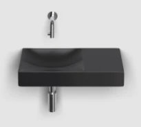 Clou Vale lavabo à poser/mural 450 x 190 x 70 mm - cuvette gauche - noir mat - céramique - sans trou de robinet - sans trop-plein - avec bouchon encastrée - non fermable