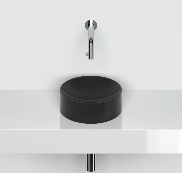 CL/03.30164 Clou Vale opzet-/wandwastafel rond 220 x 70 mm - zwart mat - keramiek - zonder kraangat - zonder overloop - met geïntegreerde afvoer - niet afsluitbaar
