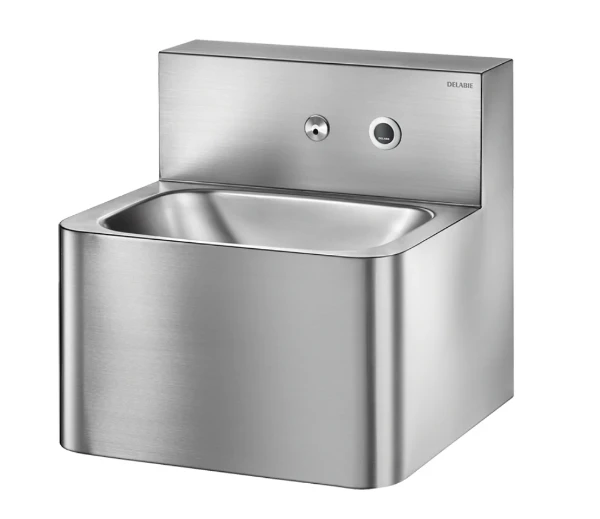 Delabie TEK lavabo mural 400 x 395 mm - RVS 304 mat - robinet électronique encastré - sans trop-plein