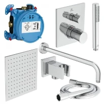 Ideal Standard Ceratherm C100 PACK ALL-IN-One système de douche encastré avec Ceratherm C100 partie apparente - partie encastrée Easy-box - IdealRain bras pour douche de tête 400 mm - douche de tête 3