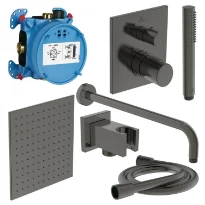 Ideal Standard Ceratherm C100 PACK ALL-IN-One système de douche encastré avec Ceratherm C100 partie apparente - partie encastrée Easy-box - IdealRain bras pour douche de tête 400 mm - douche de tête 3