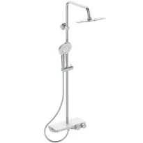 Ideal Standard Ceratherm S200 système de douche avec Ceratherm S200 avec tablette en verre - IdealRain Evo Jet douchette 125 mm avec 3 fonctions - 8 l/min - douche de tête 250 mm - 12 l/min et IdealFl