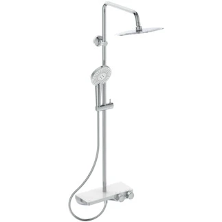 Ideal Standard Ceratherm S200 douchesysteem met CeraTherm S200 met glazen legplank - IdealRain Evo Jet handdouche 125 mm met 3 functies - 8 l/min - hoofddouche 250 mm - 12 l/min en IdealFlex 1750 mm - chroom