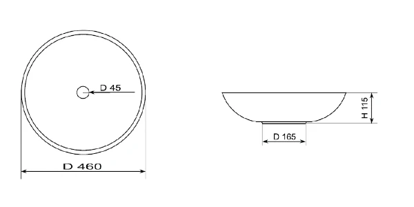 Detremmerie Round opbouwwastafel rond 460 x 115 mm - zwart mat - top solid - zonder kraangat - zonder overloop