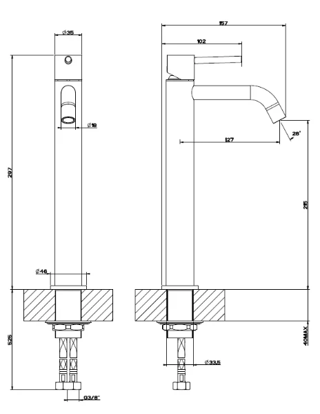 Gessi Via Tortona Mitigeur lavabo rehaussé, sans vidage, avec flexibles de raccordement. chromé