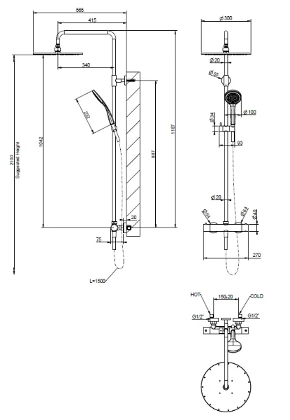 Gessi Emporio Shower set de douche thermostatique avec douche de tête 300 mm et douchette anticalcaire - flexible 1500 mm - chromé