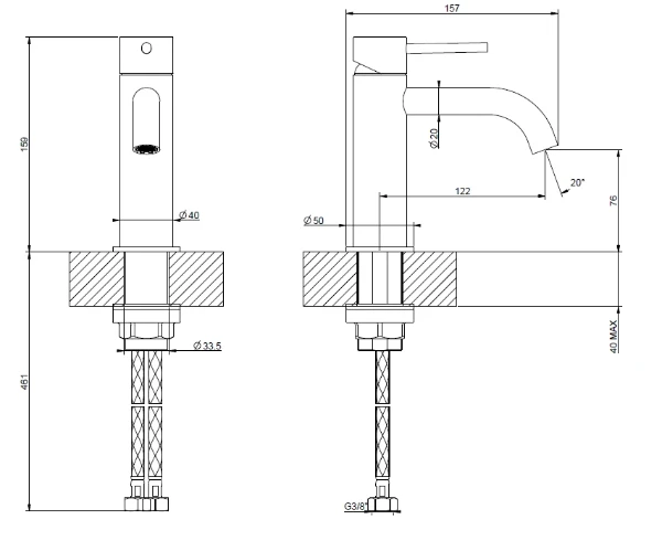 Gessi Flessa Mitigeur lavabo, sans vidage, avec flexibles de raccordement. Noir XL