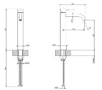 GESSI Flessa Mitigeur lavabo réhaussé, bec long. Sans vidage, avec flexibles de raccordement. Steel Brushed