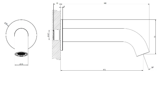 Gessi Bath316 Bec de baignoire mural latéral Steel Brushed