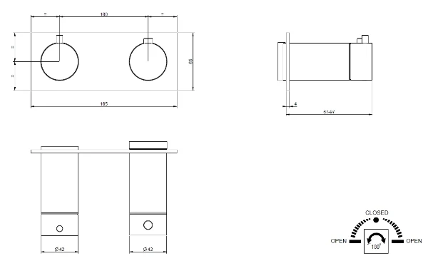 Gessi Shower316 Parties apparentes pour mitigeur thermostatique douche mural 2 sorties. Noir XL