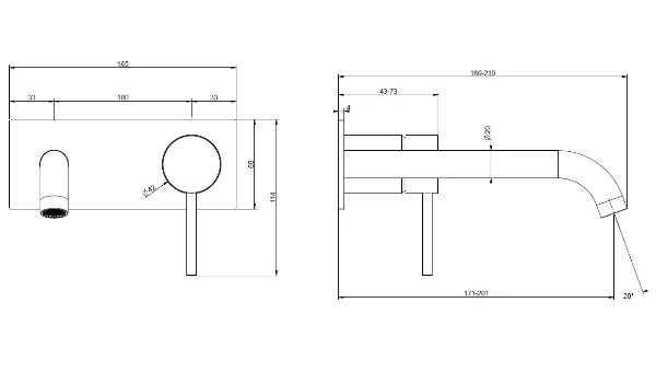 GESSI Flessa Parties apparentes mitigeur lavabo mural avec bec long sans vidage Noir XL